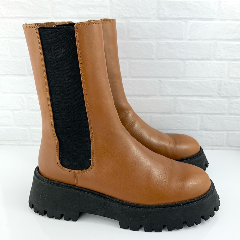 ZARA Lug Sole Long Ankle Brown Boots Size 8 (38) $164